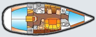 Plano de la distribución interior del velero Jeanneau Sun Odyssey 40 de Nautisoft
